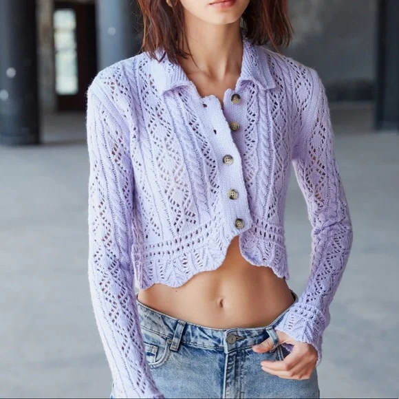 Long Sleeve Crop Knit Cardigan - Picture 2 of 5